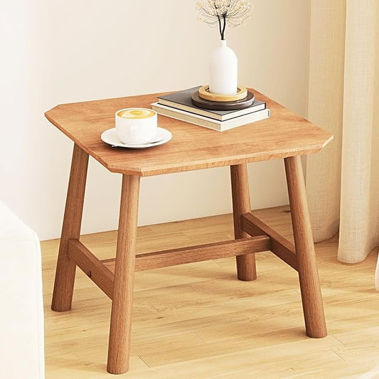 HEAH-YO Natural Wood End Table, 20" Farmhouse Side Coffee Table for Small Space, Space-Saving Nightstand for Living Room Bedroom Dorm, 20" W x 20" D x 18" H