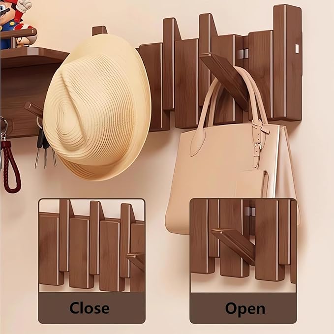 Wall Mounted Coat RackHooks Piano Key Hangers Natural Solid Wood Hanger Non-Woven Fabric Clothes Hangers for Closet, Kitchen, Bedroom, Bathroom, Entryway (Innovate-Beech, 8 Hooks)