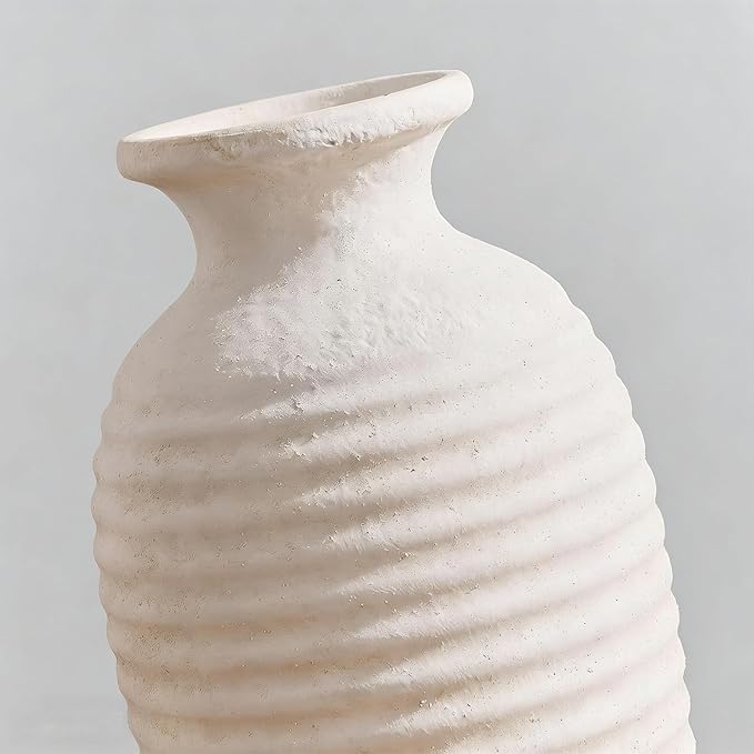 Ceramic Farmhouse Vase, 14.4 Inch Large Handmade Rustic Flower Vase, Waterproof Tall Vase for Pampas Grass & Home Decor, Ideal for Living Room, Shelf, Wedding & Housewarming Gift in Off-White