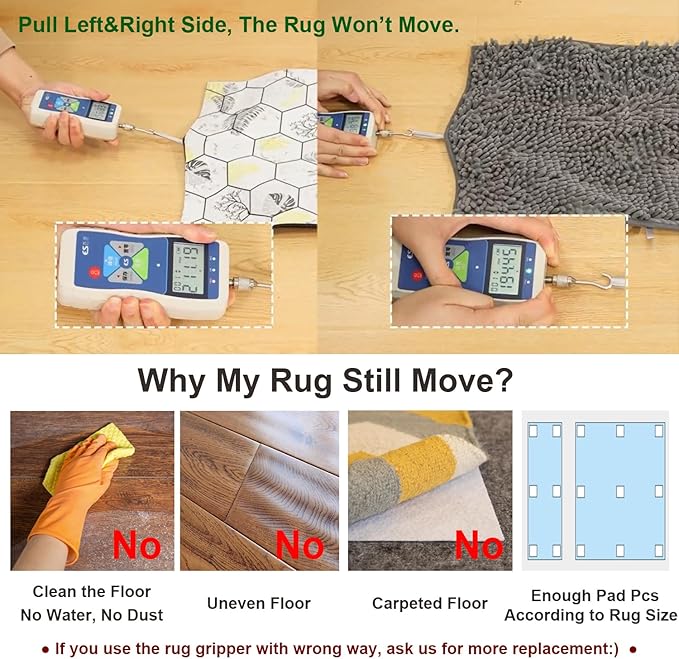 Rug-Gripper, Anti Slip Rug Grippers for Carpet, Upgraded Area Rug Pad Grippers Extra Sticky on Tile, Non-Slip Rug Pads Stopper for Hardwood Floor Washable Rug Tape Stickers 12x12cm 4 Pieces