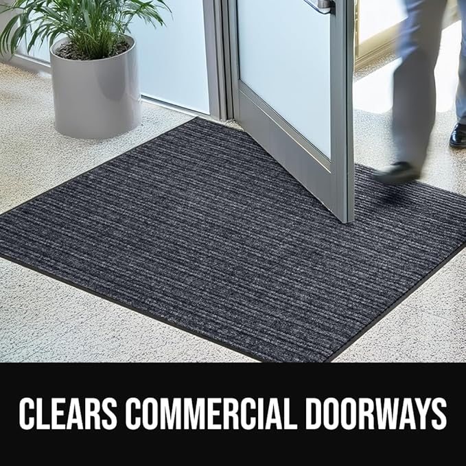 GORILLA GRIP Waterproof Traffic Guard Door Mat, 35x23, Heavy Duty Entryway Mats, Strong Backing Commercial Utility Rugs for Office Hallway, Garage Floor and Home, Low Profile Carpet, Charcoal Gray
