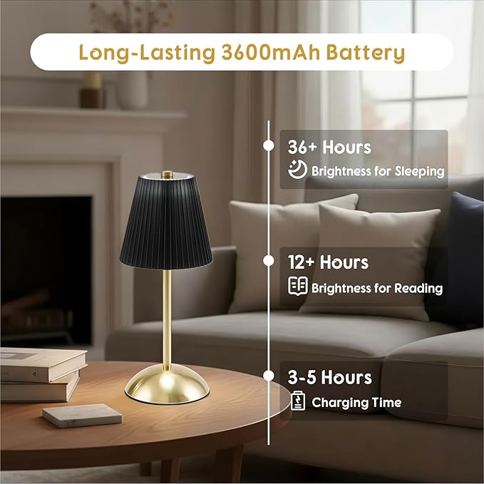 2-Pack Rechargeable Cordless Table Lamps, 3CCT & Stepless Dimming, LED Wireless Lamp with Touch Control for Bedside Nightstand, Dining Table, Outdoor Patio Use, 12 * 5 Inches (Black)