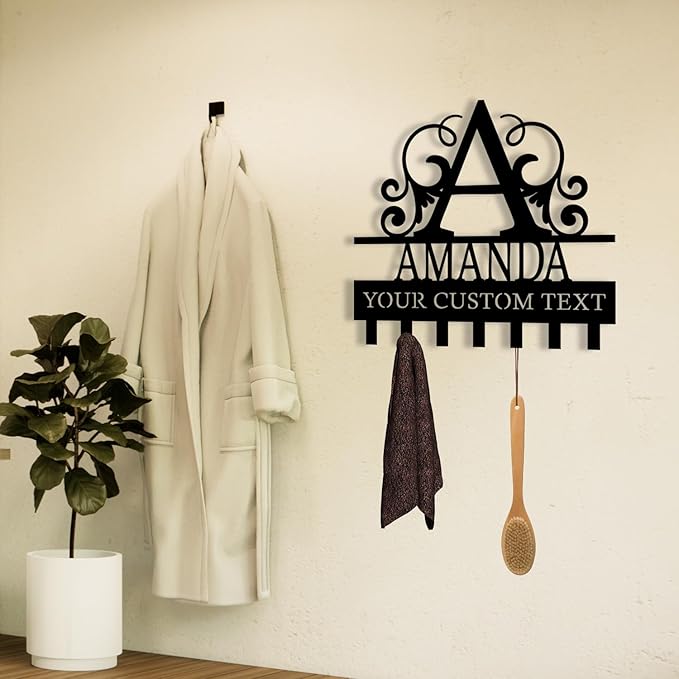 Personalized Monogram Metal Key Holder for Wall, Metal Wall Mount Custom Name Hooks, Key Hanger Decor, Key Rack Wall Mount for Front Door, Key Organizer for Hallway, Wall Key Rack, Housewarming Gift