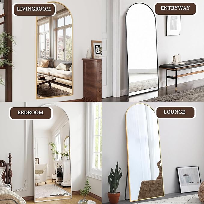 OGCAU Full Length Mirror, 65"x22" Arched Full Body Mirror, Hanging, Leaning or Standing, Wall Mounted for Bedroom Living Room, White