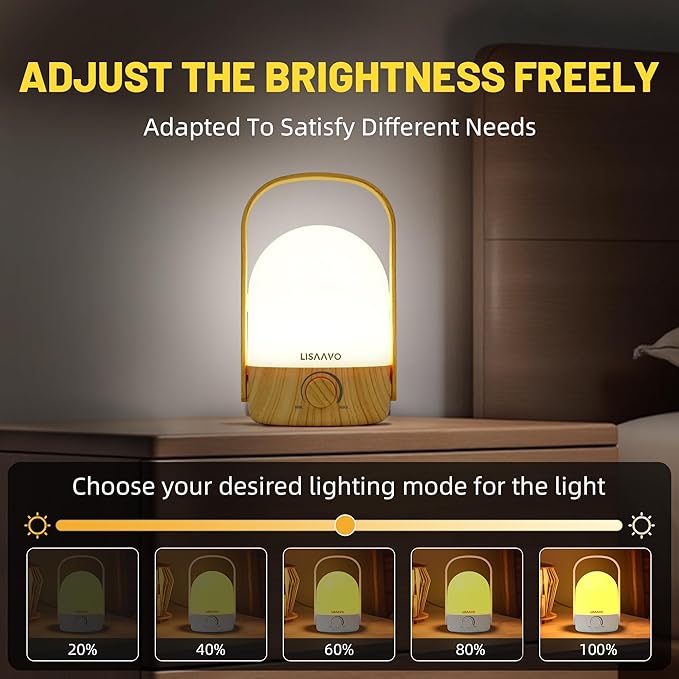 Night Light, Small Bedside Lamp, Portable Cordless Lamps, Rechargeable with Battery, for Bedroom Nightstand Night Table(Wood)