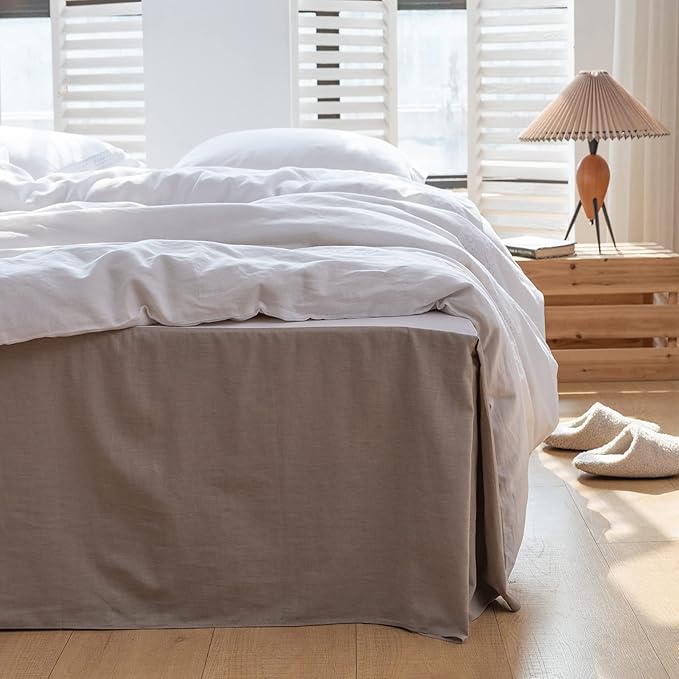 BISELINA French Linen Bed Skirt with Pleated Corner 18-Inch Tailored Drop Natural Flax Cotton Blend Basic Dust Ruffle Soft Cozy Farmhouse Bedding (18" King, Basic Grey)