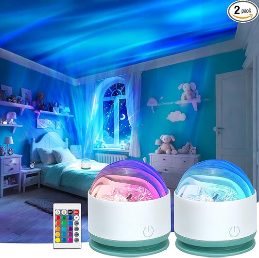 Northern Lights Projector, 2 Packs Rechargeable 16 Color Aurora Night Light Projector Ambient Lighting with Dimmable & Remote Control for Bedroom Kids Teen Girl Gift Room Decor