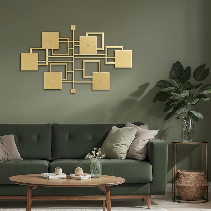 SIGNLEADER Metal Wall Decor Rectangles Geometric Minimalist Modern Luxury Wall Sculpture Hangings 3D Statue Home Decoration for Living Room, Bedroom, Bathroom, Kitchen, Fireplace, Office - 18" Gold