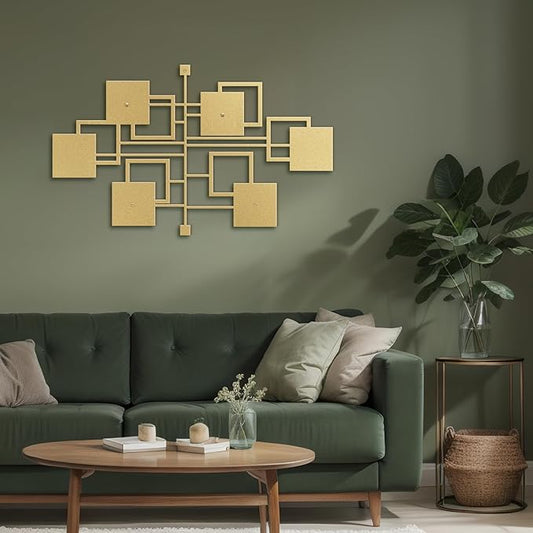 SIGNLEADER Metal Wall Decor Rectangles Geometric Minimalist Modern Luxury Wall Sculpture Hangings 3D Statue Home Decoration for Living Room, Bedroom, Bathroom, Kitchen, Fireplace, Office - 18" Gold