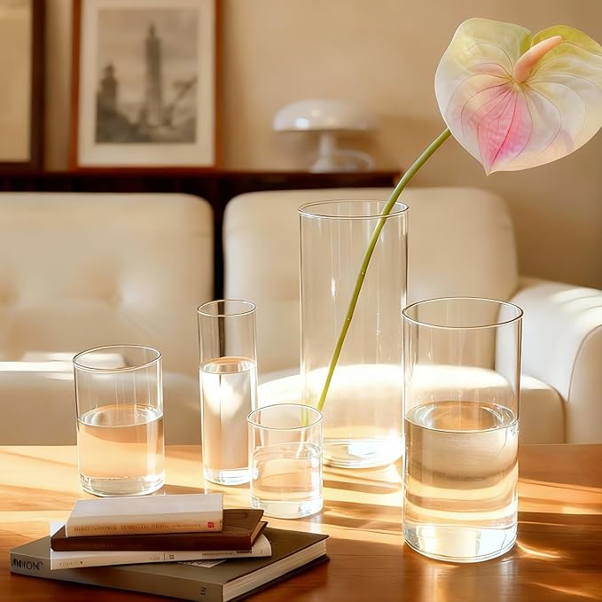 Cylinder Glass Bud Vases Set of 30 Clear Flower Vase for Centerpieces Shelf, Modern Small Vases for Living Room Bedroom Office Home, Decor for Wedding House Warming Party