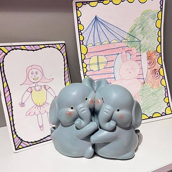 Cute Elephant Bookends Decoration, Book Ends for Heavy Books, Book Holders for Shelves in Home Office Children’s Rooms Desk Bookshelf, Great Christmas Birthday Gift