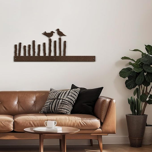 SIGNLEADER Metal Wall Art Decor Birds on a Fence Minimalist Modern Abstract Wall Sculpture Hangings Home Decoration for Living Room, Bedroom, Bathroom, Kitchen, Outdoor - 18" Bronze