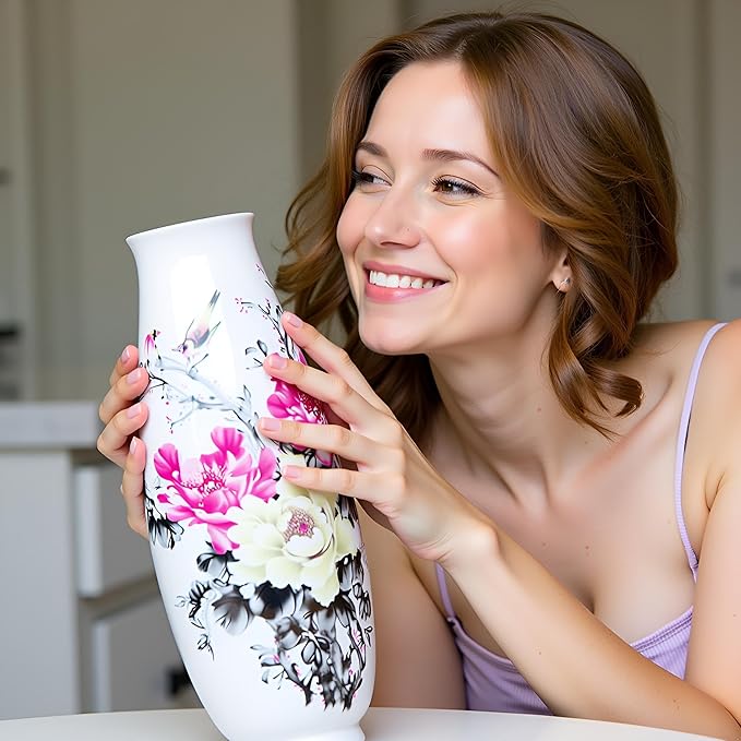 MTME Porcelain Figurines, Jingdezhen Decorative Flower vase, Inserting Sr. Home Decor, Wedding Gifts, Aesthetic Sculpture Home décor (Peony)