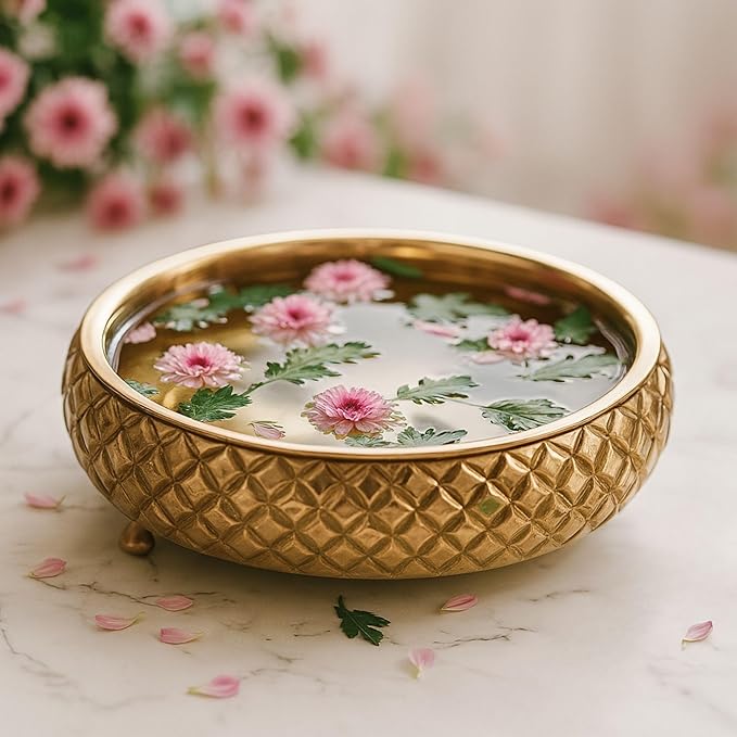 RITUALISTIC Chitra Wooden Urli for Flower Decoration Wooden Urli Bowl for Home Decorations Kitchen Décor Bowl for Decoration Perfect for Festive Occasion & Valentine's day gift | 11.5 inches Gold