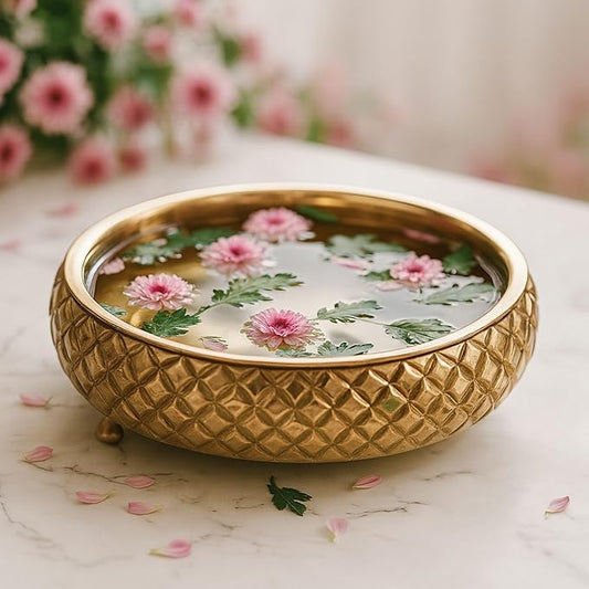 RITUALISTIC Chitra Wooden Urli for Flower Decoration Wooden Urli Bowl for Home Decorations Kitchen Décor Bowl for Decoration Perfect for Festive Occasion & Valentine's day gift | 11.5 inches Gold