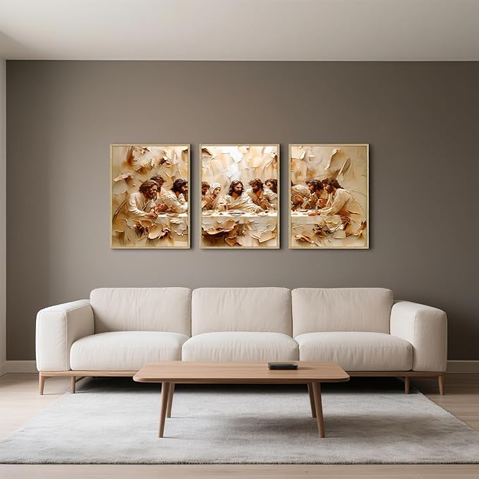 Jesus Last Supper Wall Art Poster Set of 3, Christian Wall Decor, Jesus Canvas Prints Painting Posters Religious Bible Artwork Home Decor Pictures for Living Room Dining Room 12x16 inch Unframed