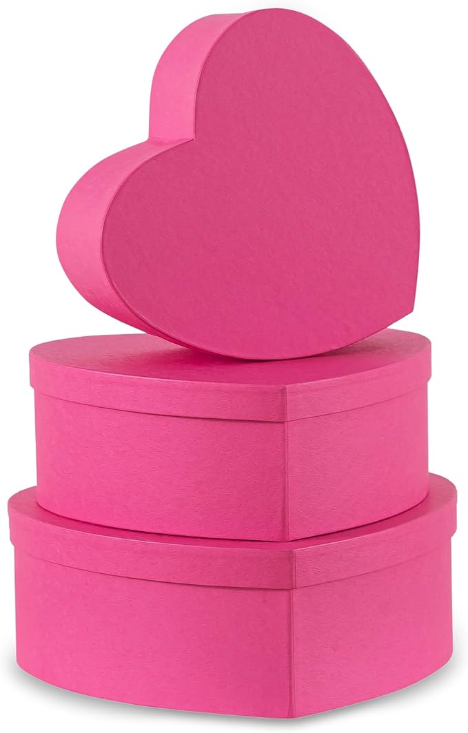 Soul & Lane Heart Shaped Gift Boxes: Set of 3 Empty Paper Mache Boxes with Lids for Flowers, Gifts, Chocolate Strawberries & Special Occasions, Cardboard Pink Heart Shaped Box for Arrangements