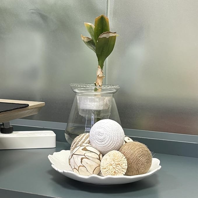6 Pcs Decorative Balls for Centerpiece Bowls,2.36 Inch Natural Handmade Cotton Linen Orbs Balls,Wood Decorative Ball,Vase Fillers, Home Table Decor