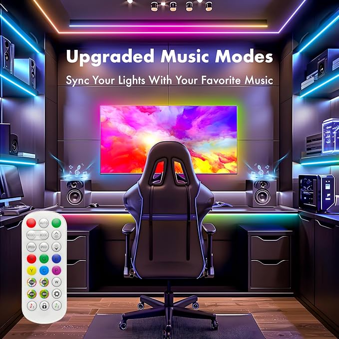 100 ft(2 Rolls of 50ft) IC+RGB,Led Lights for Bedroom,Music Sync Color Changing,Led Strip Lights,with Remote App Control, Led Lights for Room Home Kitchen Decor Party