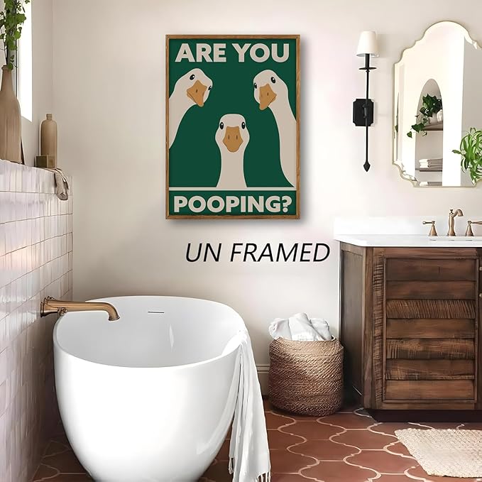 RVETNGVM Funny Goose Wall Art Are You Pooping Vintage Bathroom Decor Poster Animals Goosey Humorous Bathroom Aesthetic Prints Painting For Fun Restroom Wall Decor Unframed 16"x24"