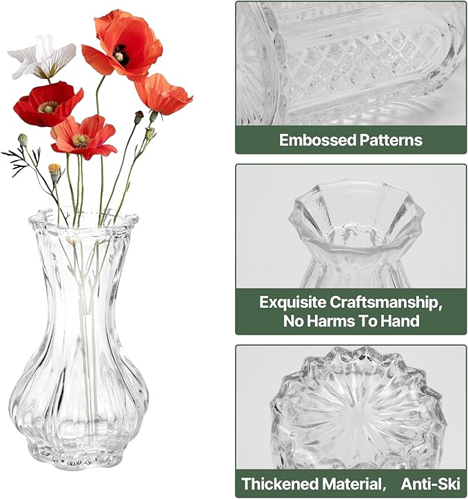40PCS Clear Glass Bud Vases Set,Small Flower Arrangement Vase,Vintage Crystal Glass Design,Wedding,Party Decoration,Home Flower Arrangement (40)