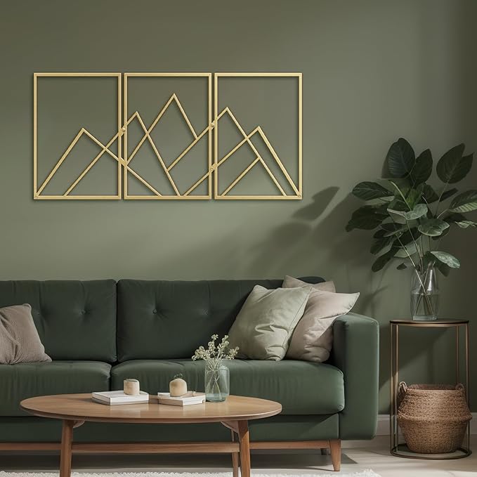 SIGNLEADER Metal Wall Decor Triangle Mountains Line Minimalist Modern Luxury Wall Sculpture Hangings 3D Statue Home Decoration for Living Room, Bedroom, Bathroom, Kitchen, Fireplace, Office - 24" Gold
