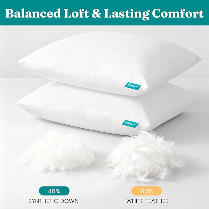 Oubonun 16x16 Feather Down Throw Pillow Inserts, 100% Cotton Cover, Medium Firm Decorative Pillow Inserts for Couch, Sofa, Bed, Chair (Set of 2)