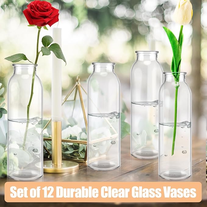 12 Pcs Glass Bud Vases Bulk,Clear Small Glass Vases,Mini Flower Vase for Centerpieces,Decorative Bottle Vase for Party,Wedding Reception,Dining Table,Home Decor