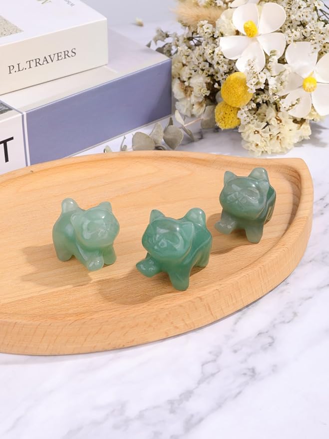 Jovivi Natural Green Aventurine Crystal Cat Statue Home Decor Carved Gemstone Cats Figurine Collectibles Pocket Sculpture Pet Memorial Decorative Ornament Gift for Cat Lovers