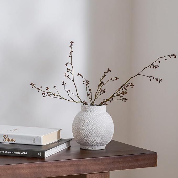 DN DECONATION White Vase for Flowers, Ceramic Vase for Home Decor, Modern Decorative Vase, Small Cute Flower Vases for Kitchen/Office/Living Room/Bookshelf/Farmhouse/Mantel - White Texture(Small)