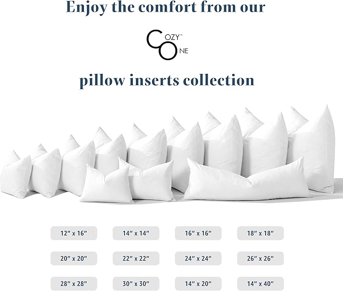 COZY ONE Euro Bed Pillow Inserts 26x26 Set of 2, Fluffy Feather and Down Filling, 100% Cotton Shell, Floor Cushion for Sofa Sleeping, Living Rooms Seating or Meditation (26x26 inch, White, Set of 2)