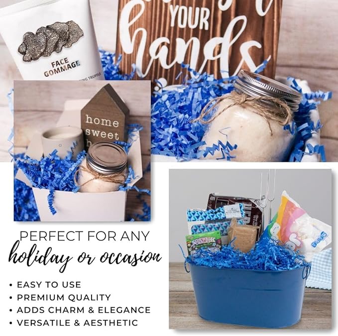 MagicWater Crinkle Cut Paper for Gift Baskets - 2LB - Sky Blue - Perfect for Shredded Paper Filler, Basket Filler, Gift Boxes, Bridesmaid Gifts, Christmas Stuffers & More – Ideal for All Occasions