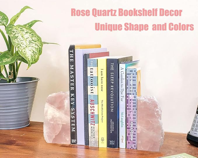 Crystal Bookends Pink Heavy Duty Bookend Natural Rose Quartz Stone Decorative Book Ends 1 Pair 4-6 LBS