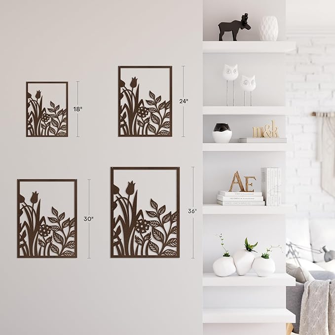 SIGNLEADER Metal Wall Art Decor Botanical Flower Plant Leaves Modern Abstract Wall Sculpture Hangings Home Decoration for Living Room, Bedroom, Bathroom, Kitchen, Outdoor - 18" Bronze