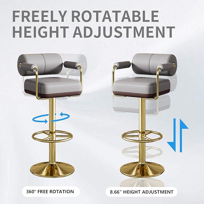 Extra Tall Bar Stools Swivel Counter Height Chair for Kitchen Island Modern Black Leather Adjustable Barstool with Arms,Grey