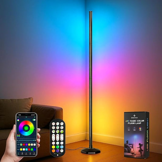 DomeStar Smart RGBIC Corner Floor Lamp, Ambient Lighting 16 Million DIY Color Changing Standing Led Lights Unique Lamps with Music Mode and Timing for Living Rooms, Gaming Rooms, Aesthetic Home Decor