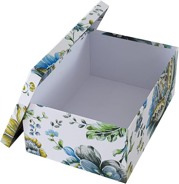 Soul & Lane Breezy Bloom Floral Storage Boxes with Lid - Set of 3: Home Décor Memories Cartons, Nesting Decorative Photo Storage Containers, Flower Paperboard Keepsake Bins, Cardboard File Boxes