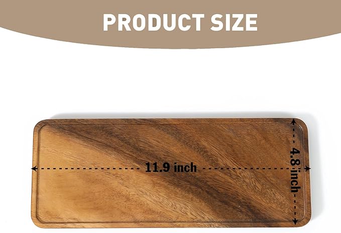 Premium Quality Durable Walnut Long Rectangular Wooden Plate 12"-100% Natural Wood Serving Plate for Coffee Table-Great Home Decor Platter for Breakfast & Dining