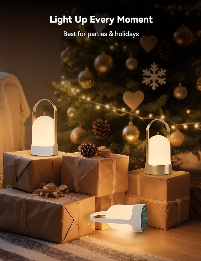 Tubicen Portable Lamp, Battery Operated Cordless Outdoor Table Lamps Rechargeable, 4-Level Touch Dimmable IP44 Shower Lamp, Night Light for Patio Camping Dining Room Bedroom (Brass White, Waterproof)