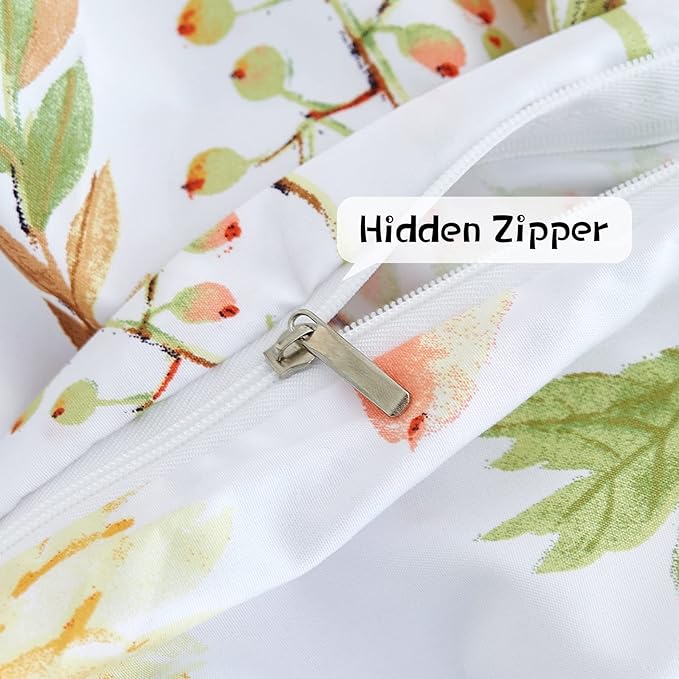 JSD Yellow Floral Duvet Cover Set Queen Size, 3 Piece Spring Printed Microfiber Comforter Covers Zipper Closure