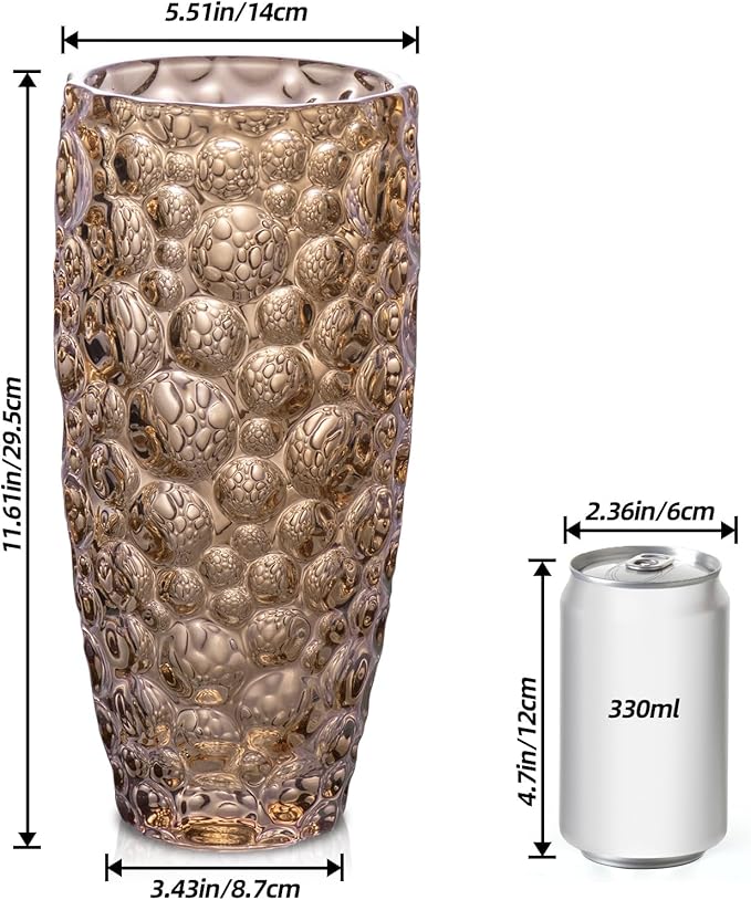 KAMMAK Glass Vase, Large Retro Flower Vase for Home Decor, Christmas or Birthday Gift for Mom, Women, Housewarming, Wedding Centerpiece, Table, Office Desk, Farmhouse, Bohemian Decor (Amber Polka Dot)