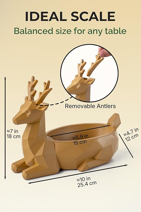 Low-Poly Deer Bowl, Resin Reindeer Statue, Deer Candy Dish & Key Holder, Deer Desk Decor for Living Room, Entryway, Dining Table, Office, Shelves