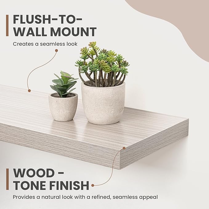 30 Inch Floating Shelves, 8 Inch Deep Floating Shelves for Wall, Hanging Shelf with Invisible Brackets, Deep Shelves for Bathroom, Bedroom, Living Room, Grey, Set of 2