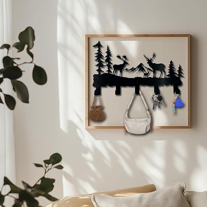 Metal Deer Hooks - Moose Design Wall Art Decor and Key Hanger, Clothes, Hat, and Backpack Rack, Home Decor for Entryway, Hallway, Office, Kitchen, and Living Room