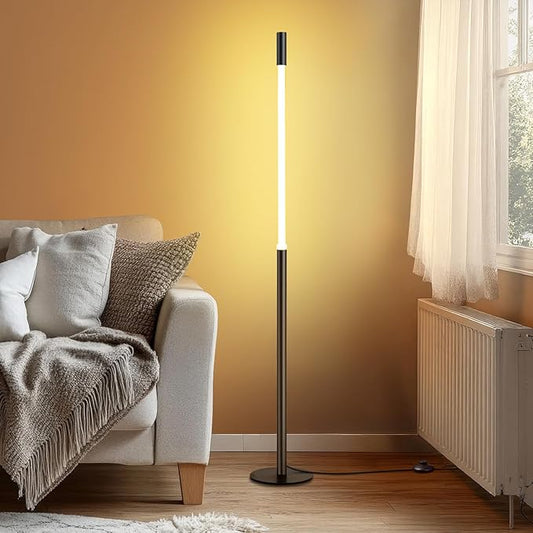 LED Dimmable Floor Lamp with Remote & Foot Switch, 2700–6000K Adjustable Color Temperature & Stepless Dimming, Slim Linear Tube Tall Standing Lamp, Modern Black Corner Lamp for Living Room Bedroom
