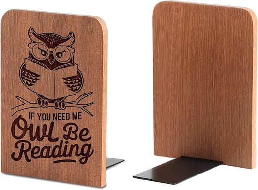 Owl Gifts for Women Men, Owl Bookends, Heavy Duty Wooden Book Ends for Shelves Decorative(1 Pair, 4.72x6.69 Inches)