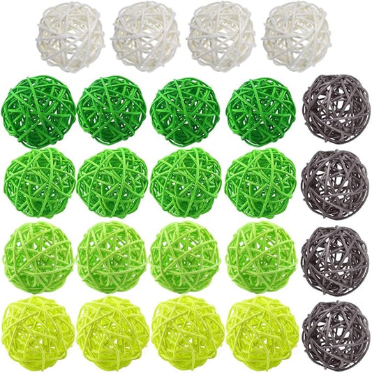 DomeStar 24PCS Green Decorative Balls for Bowl Centerpiece, 2 Inch Rattan Balls St. Patrick's Day Bowl Fillers Decor, Wicker Twig Orbs Spheres, Home Vase Table Decor