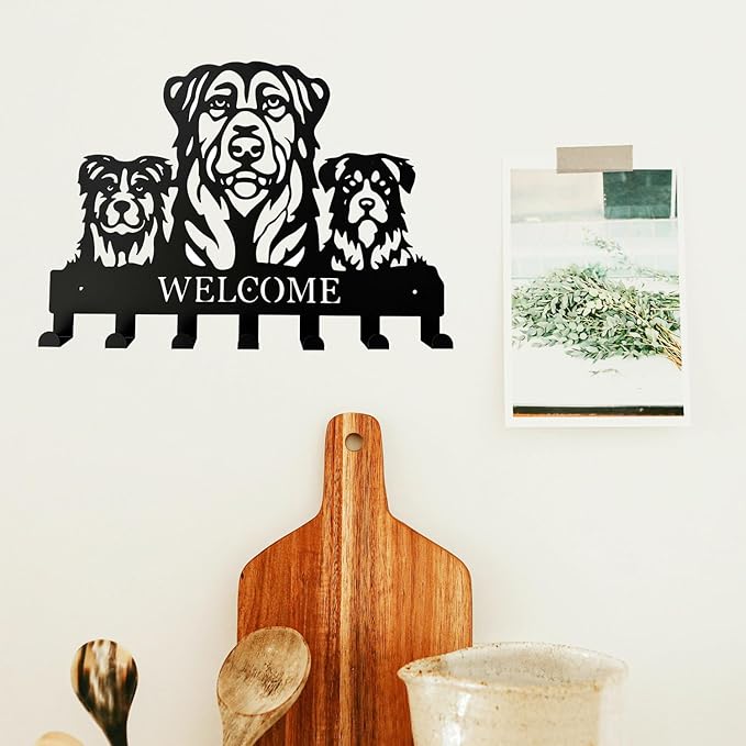 Durable Metal Wall Hooks with Deer & Dogs Silhouettes - 7 Hooks Home Storage Coat Key Holders- Set of 2