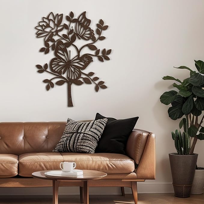 SIGNLEADER Metal Wall Art Decor Butterfly and Flower Minimalist Modern Abstract Wall Sculpture Hangings Home Decoration for Living Room, Bedroom, Bathroom, Kitchen, Outdoor - 18" Bronze