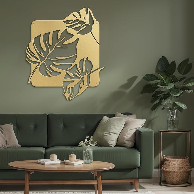 SIGNLEADER Metal Wall Art Decor Tropical Monstera Leaf Minimalist Modern Abstract Wall Sculpture Hangings Home Decoration for Living Room, Bedroom, Bathroom, Kitchen, Outdoor - 18" Gold
